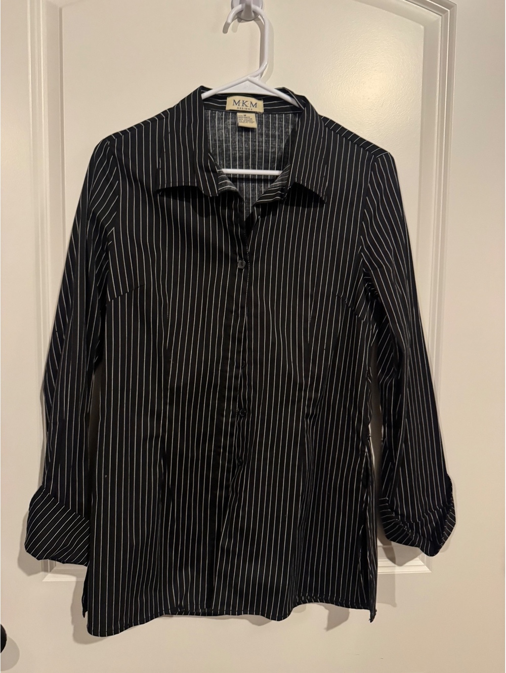 MKM Designs Women's Black Pinstripe Button-Up Shirt Size M